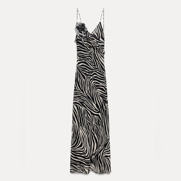 NWT ZARA RUFFLED LONG ANIMALβPRINT DRESS - Picture 7 of 11